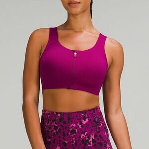 Lululemon Zip Front Sports Bra 34C Magenta Purple High Support Athleisure`